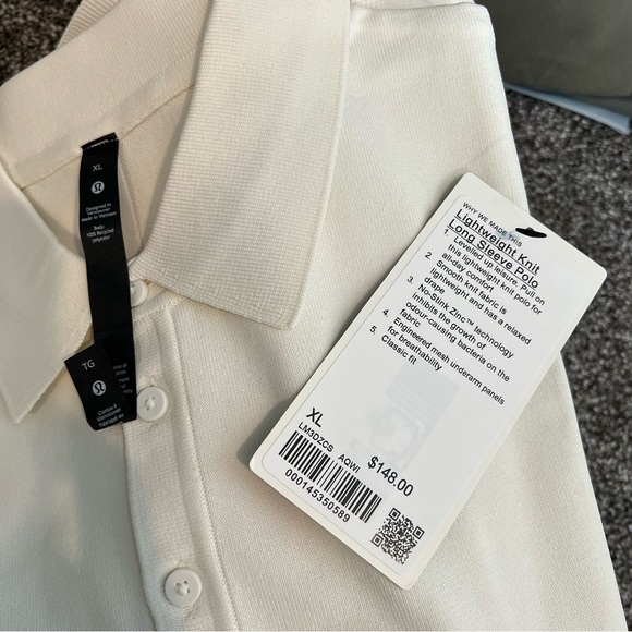 * Lululemon Lightweight Knit Long Sleeve Polo Antique White - Picture 3 of 5